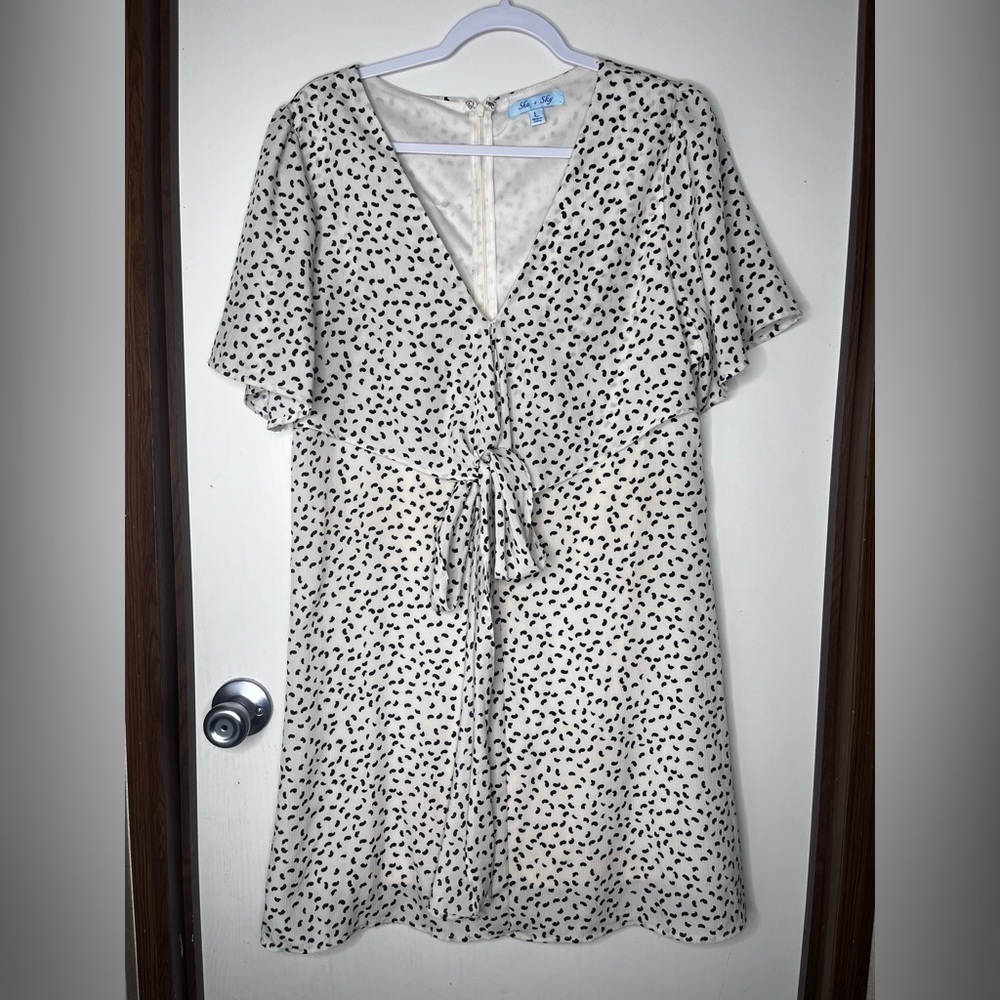 She + Sky Ivory and Black Polka Dot Dress